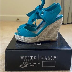 WHBM Everly Canvas and Patent Wedge in Lagoon